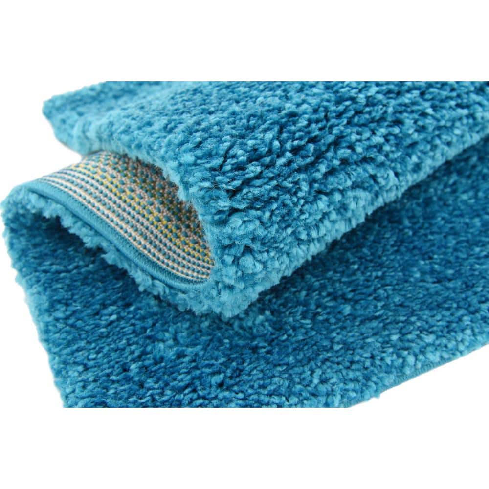 Turquoise Rectangular Solid Shag Synthetic Area Rug