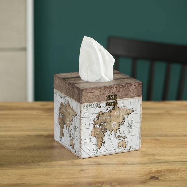 Vintiquewise Facial Square Tissue Box Holder for Your Bathroom, Office or  Vanity with Decorative World Map Design QI004263.SQ - The Home Depot