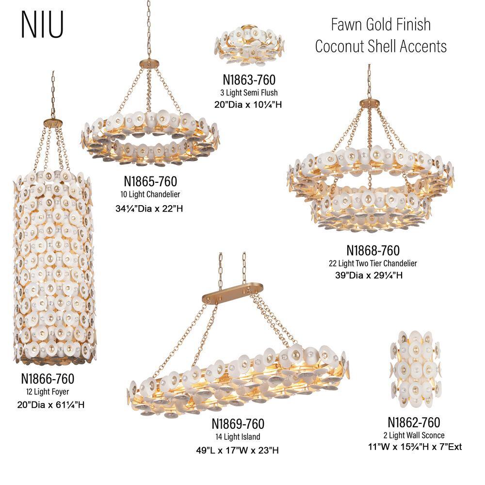 Gold and White Coconut Shell 2-Light Wall Sconce