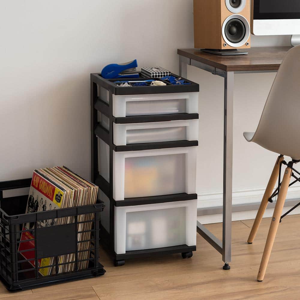 Black and Pearl 4-Drawer Plastic Rolling Storage Cart