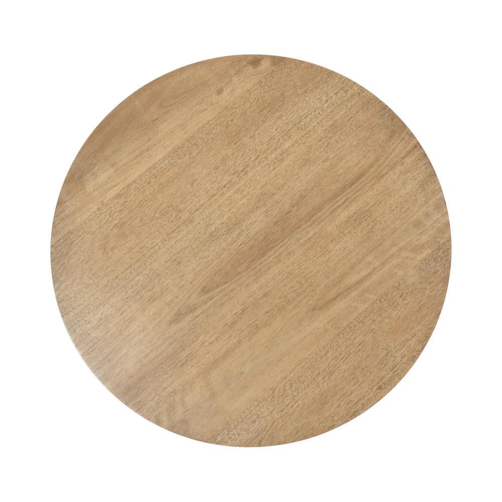 Natural Brown Round Wood and Metal Coffee Table with Storage
