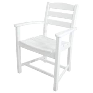 La Casa Cafe White All-Weather Plastic Outdoor Dining Arm Chair