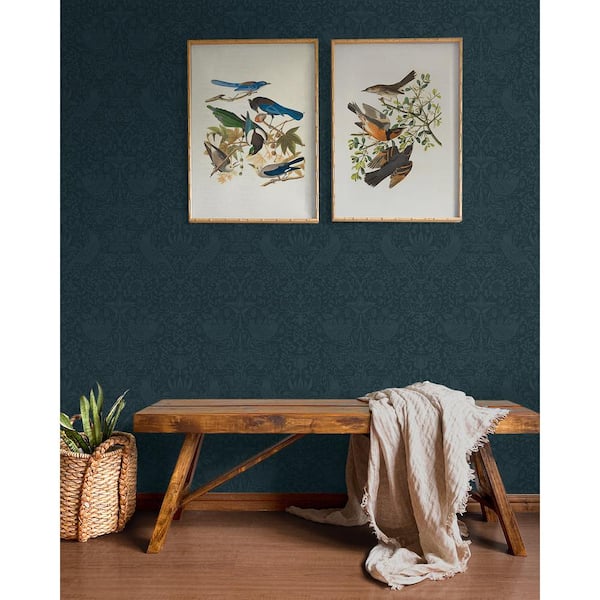 Slate Blue Tonal Bird Garden Vinyl Peel and Stick Wallpaper Roll (Covers 31.35 sq. ft.)