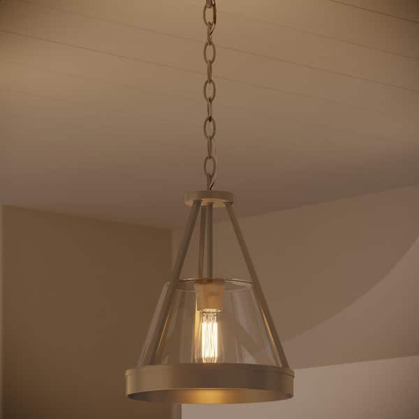 Aleswith Collection 60-Watt 12 in. 1-Light Aged Bronze Pendant Light with Clear Glass Shade No Bulbs Included