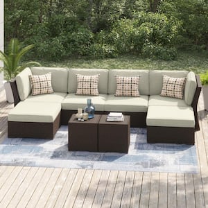 Oreanne 8-Piece Hand-Woven Resin Wicker Outdoor Furniture Set with Tan Cushions
