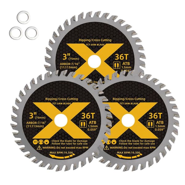 3 in. 36-Tooth Wood Cutting Tungsten Carbide Saw Blade Power Tool Accessory Type (3-Pack)