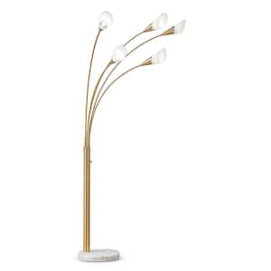 Flourish 85 in. 5-Light Antique Brass Dimmable LED Arch Floor Lamp with LED Bulbs