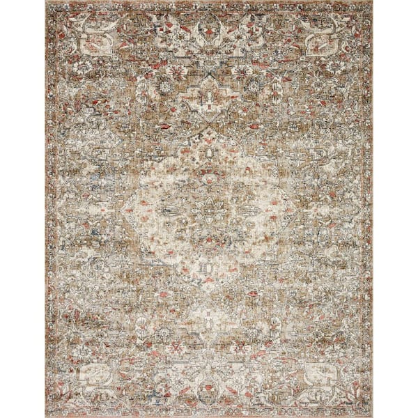 LOLOI II Saban Straw/Beige 3 ft. 9 in. x 3 ft. 9 in. Round Bohemian Floral Area Rug