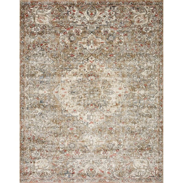 LOLOI II Saban Straw/Beige 5 ft. 3 in. x 5 ft. 3 in. Round Bohemian Floral Area Rug