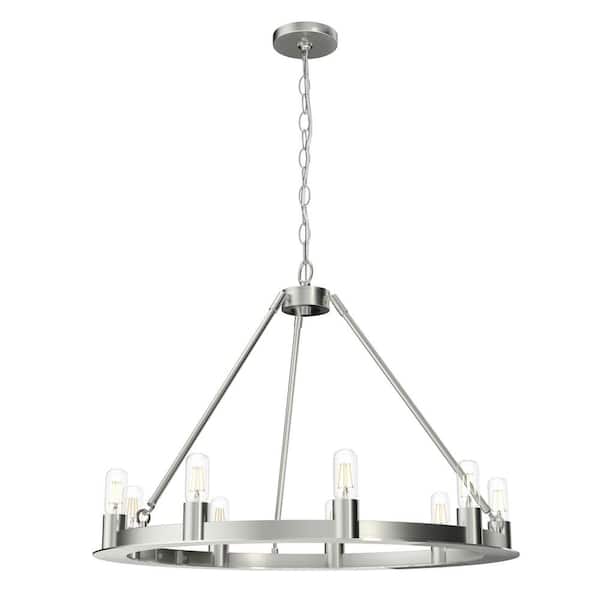Saddlewood 9-Light Brushed Nickel Wagon Wheel Chandelier