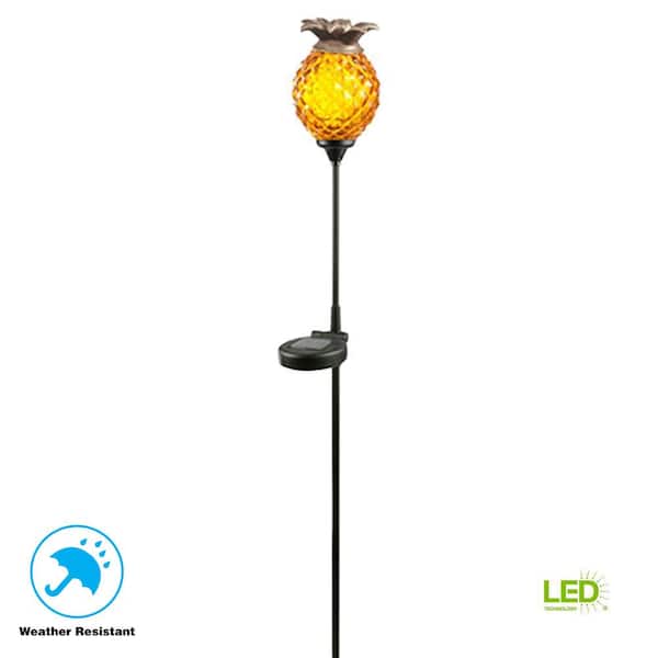 Hampton Bay Solar Orange Outdoor Integrated LED Landscape Path Light with Glass Pineapple