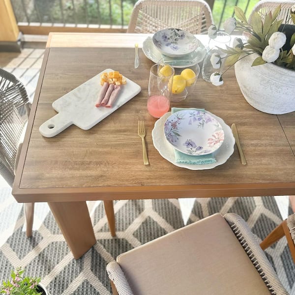 13-Piece Aluminum Outdoor Dining Set Teak Patio Furniture Set Wicker Table and Chairs with Cushions