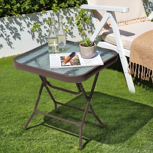 BLISS HAMMOCKS Folding Sling Outdoor Side Table with Drink Holders