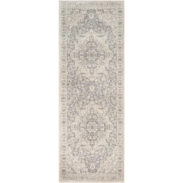 Monaco Silver Gray Medallion 3 ft. x 7 ft. Indoor Runner Area Rug