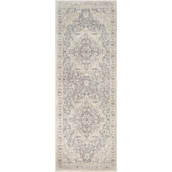 Livabliss Monaco Silver Gray Medallion 3 ft. x 7 ft. Indoor Runner Area Rug