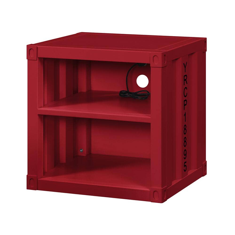 Cargo Container Red Metal Frame Nightstand 20" with Shelf