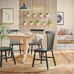 Black Windsor Solid Wood Dining Chairs (Set of 2)