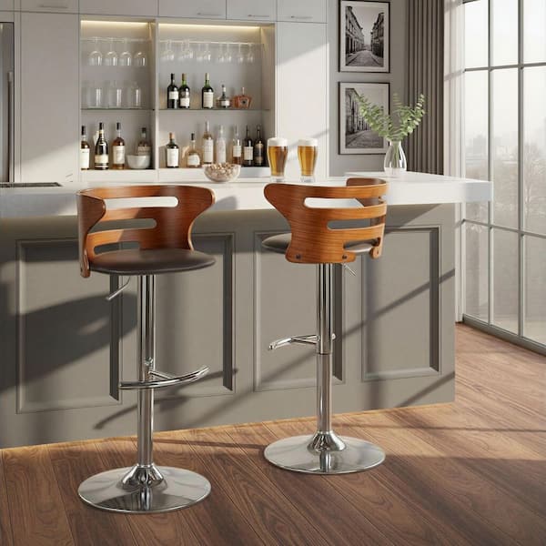 Lumisource Cosi 32.25 in. Brown Faux Leather, Walnut Wood & Chrome
