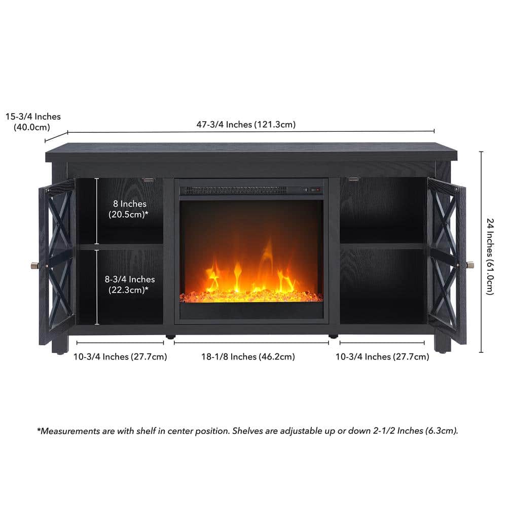 Colton 55" Black Metal TV Stand with Crystal Fireplace and Cabinet