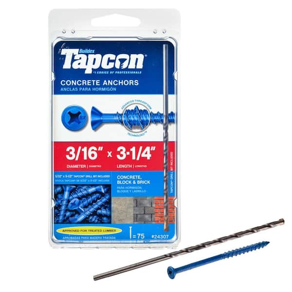 Tapcon 3/16 in. x 3-1/4 in. Phillips-Flat-Head Concrete Anchors (75-Pack)