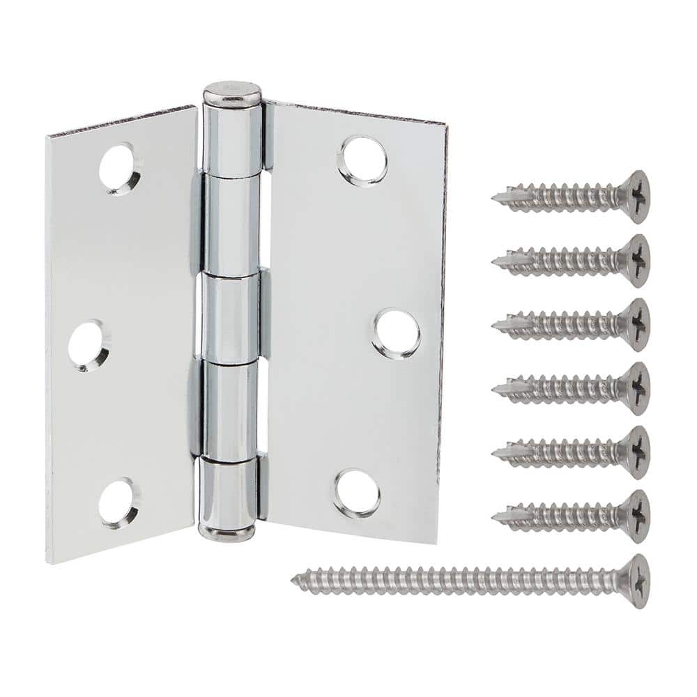 3 in. Square Radius Chrome Squeak-Free Door Hinge
