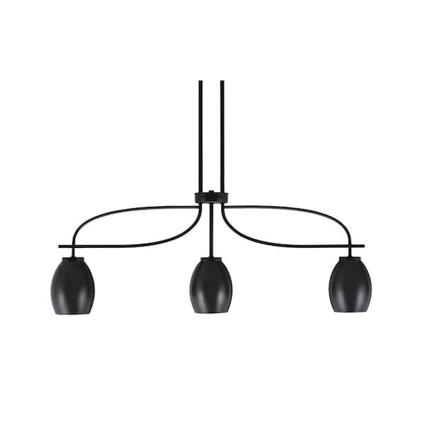Unbranded Olympia 3-Light Matte Black Billiard Light with 5 in. Chrome Oval Metal Shades, no blulbs included