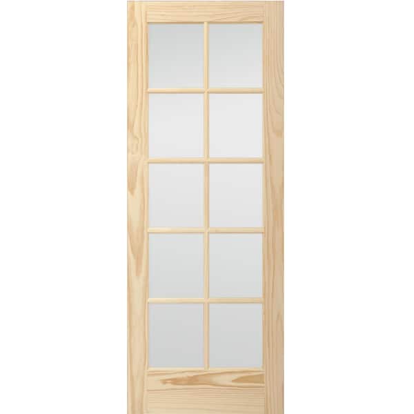 Steves & Sons 24 in. x 80 in. 10-Lite Pine Unfinished French Solid Core Wood Interior Door Slab