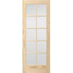 30 in. x 80 in. French Unfinished Pine Solid Core Wood 10-Lite Interior Door Slab