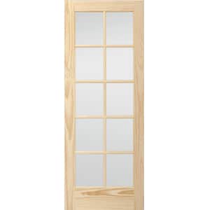 30 in. x 80 in. French Unfinished Pine Solid Core Wood 10-Lite Interior Door Slab