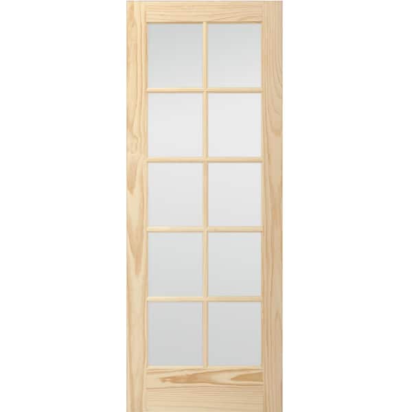 Steves & Sons 32 in. x 80 in. French Unfinished Pine Solid Core Wood 10-Lite Interior Door Slab