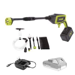 24V 320 PSI 0.55 GPM Cold Water Corded Electric Pressure Washer with 2.0 Ah Battery Charger Plus Accessory Kit (6-Piece)