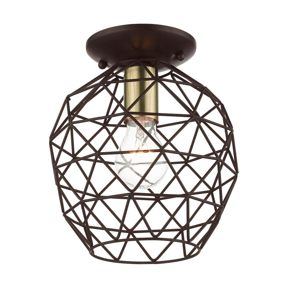 Geometrix Bronze Hand-Welded Glass LED Flush Mount