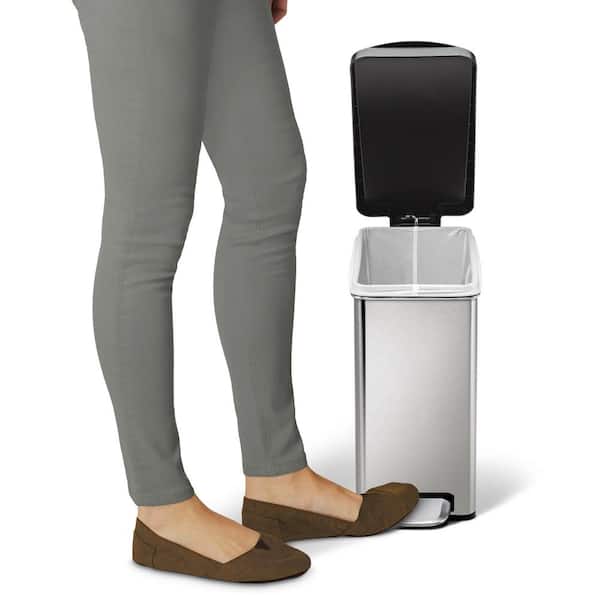 10L Slim Profile Step Bathroom Trash Can, Brushed Stainless Steel with Black Plastic Lid