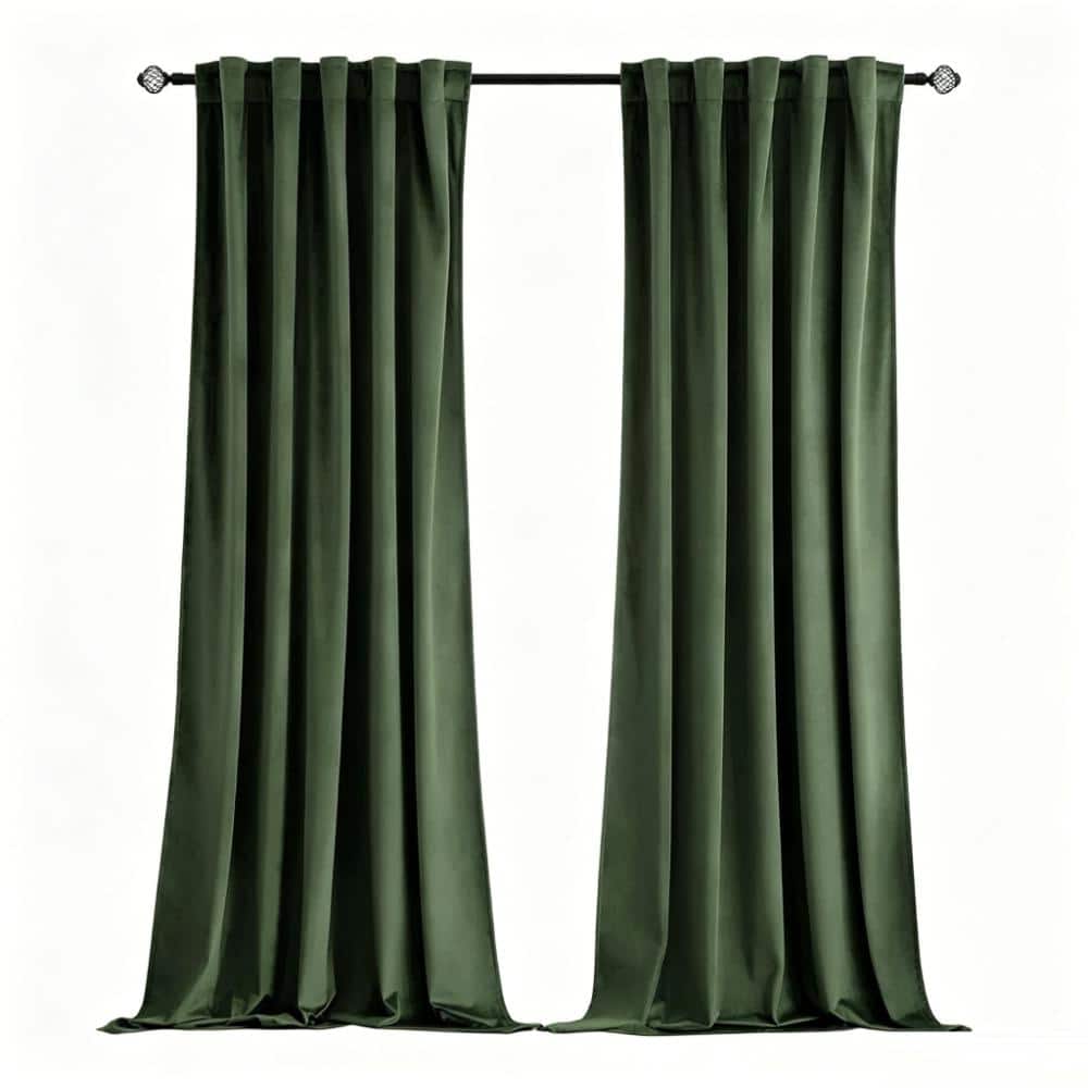 Olive Green Velvet 52 in. W x 84 in. L Back Tab Luxury Curtain