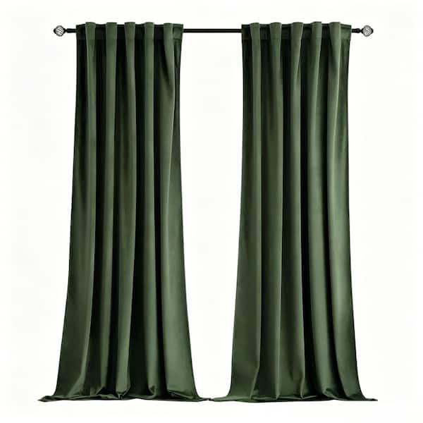 Olive Green Velvet 52 in. W x 84 in. L Back Tab Luxury Curtain