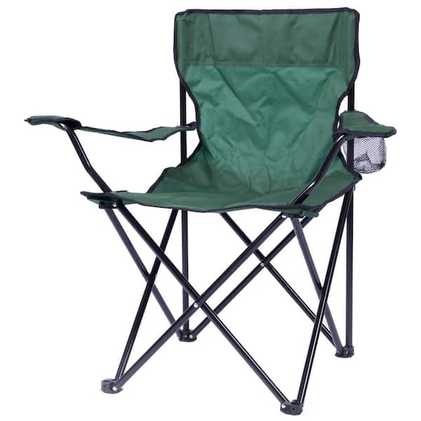 PLAYBERG Portable Folding Outdoor Camping Chair with Can Holder, Green ...