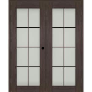 Vona 72"x 80" Left Hand Active 8-Lite Frosted Glass Veralinga Oak Wood Composite Double Prehung French Door