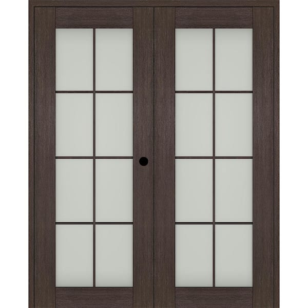 Belldinni Vona 48"x 80" Left Hand Active 8-Lite Frosted Glass Veralinga Oak Wood Composite Double Prehung French Door