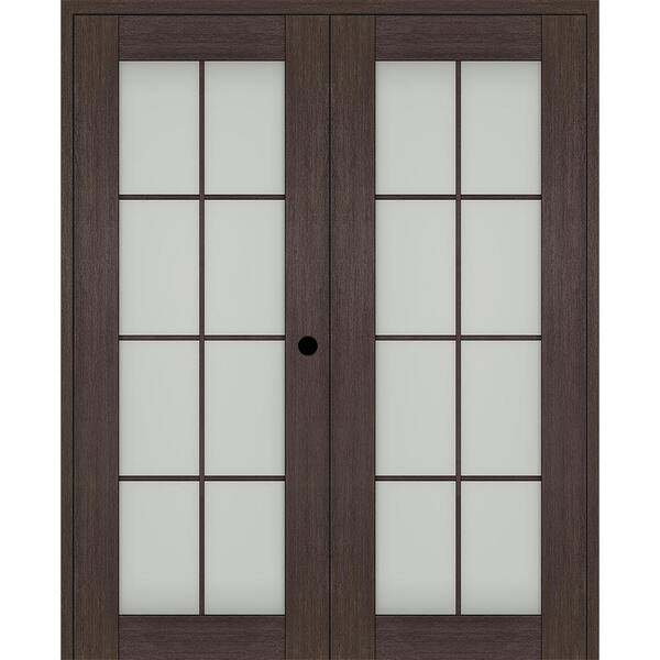 Belldinni Vona 60"x 80" Left Hand Active 8-Lite Frosted Glass Veralinga Oak Wood Composite Double Prehung French Door