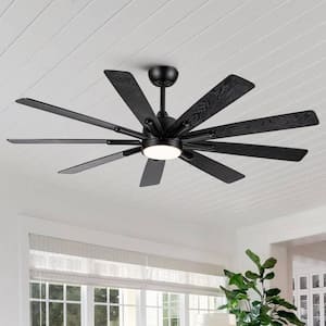 62 in. Modern Integrated LED Indoor Black Dimmable Large Ceiling Fan with Remote Control, DC Motor and Reversible Blades
