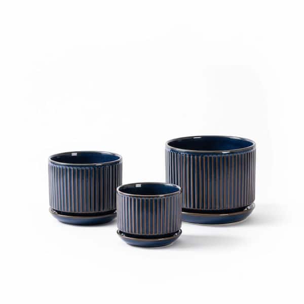 Speckled Ceramic Plant Pots Set of 3, Assorted Sizes with Mesh Pads for Succulents