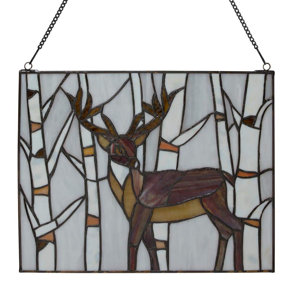 Majestic Deer Brown and Amber Stained Glass Window Panel