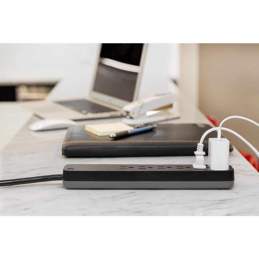 Black 6-Outlet Surge Protector with 2' PVC Cord