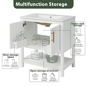 30 in. W x 18.3 in. D x 33.86 in. H Single Sink Freestanding Bath Vanity in White with White Ceramic Top