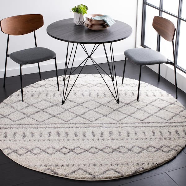 Arizona Shag Ivory/Gray 3 ft. x 3 ft. Geometric Lodge Round Area Rug