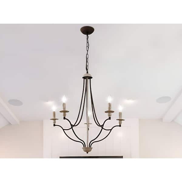 Unbranded Ainoahy 5 Light Distressed Brown Rustic Chandelier for Living Room with No Bulbs Included