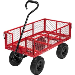 1100 lbs. Capacity Mesh Steel Garden Cart in Red with Removable Sides and Wheels