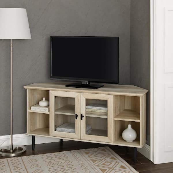 Oak Corner Tv Unit With Glass Doors Glass Designs