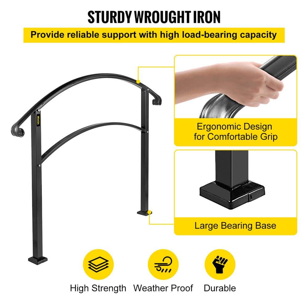 Matte Black Stainless Steel Handrail for 1-4 Steps