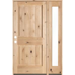50 in. x 80 in. Rustic Knotty Alder Sq-Top VG Unfinished Right-Hand Inswing Prehung Front Door with Right Full Sidelite